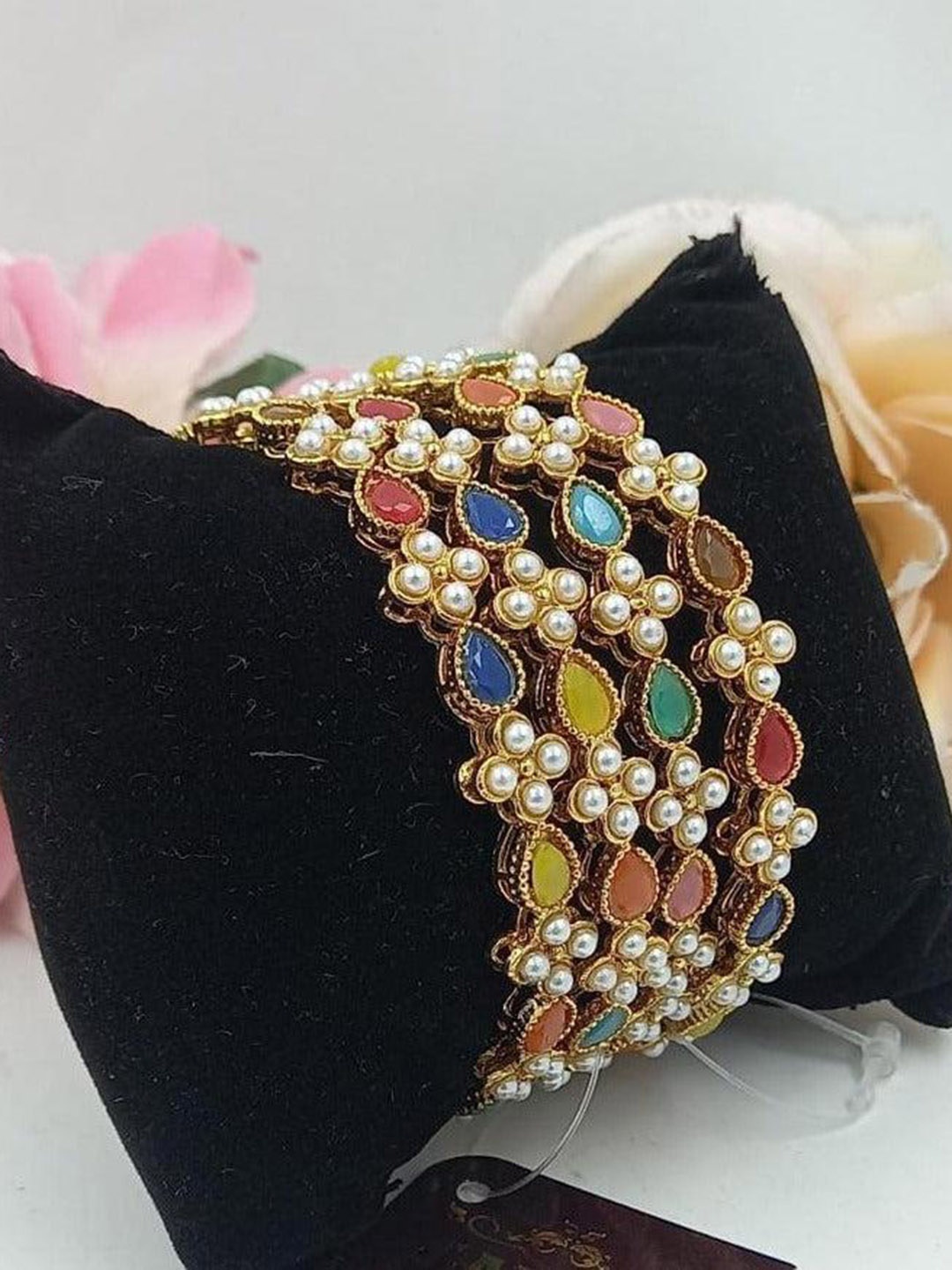

GRIIHAM Set Of 4 Gold & Blue AD-Studded Bangles