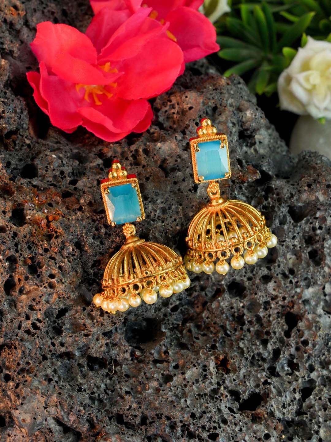 

GRIIHAM Turquoise Blue Gold Plated Contemporary Jhumkas-Earrings