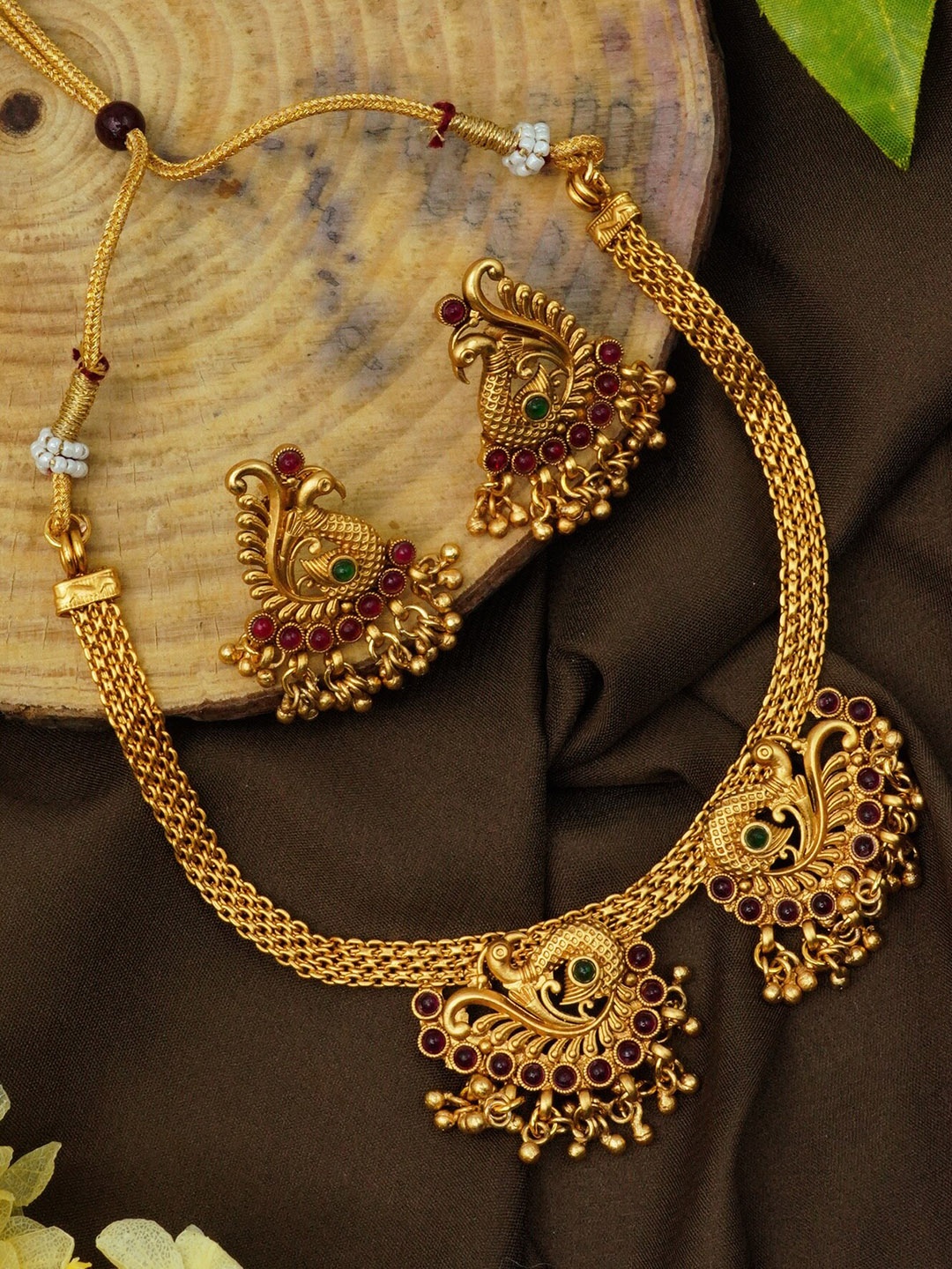 

GRIIHAM Sayara Collection Pink & Green Gold-Plated AD-Studded Jewellery Set