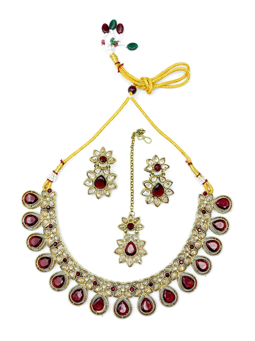 

GRIIHAM Sayara Collection Maroon & White Gold Plated Stone Studded Jewellery Set