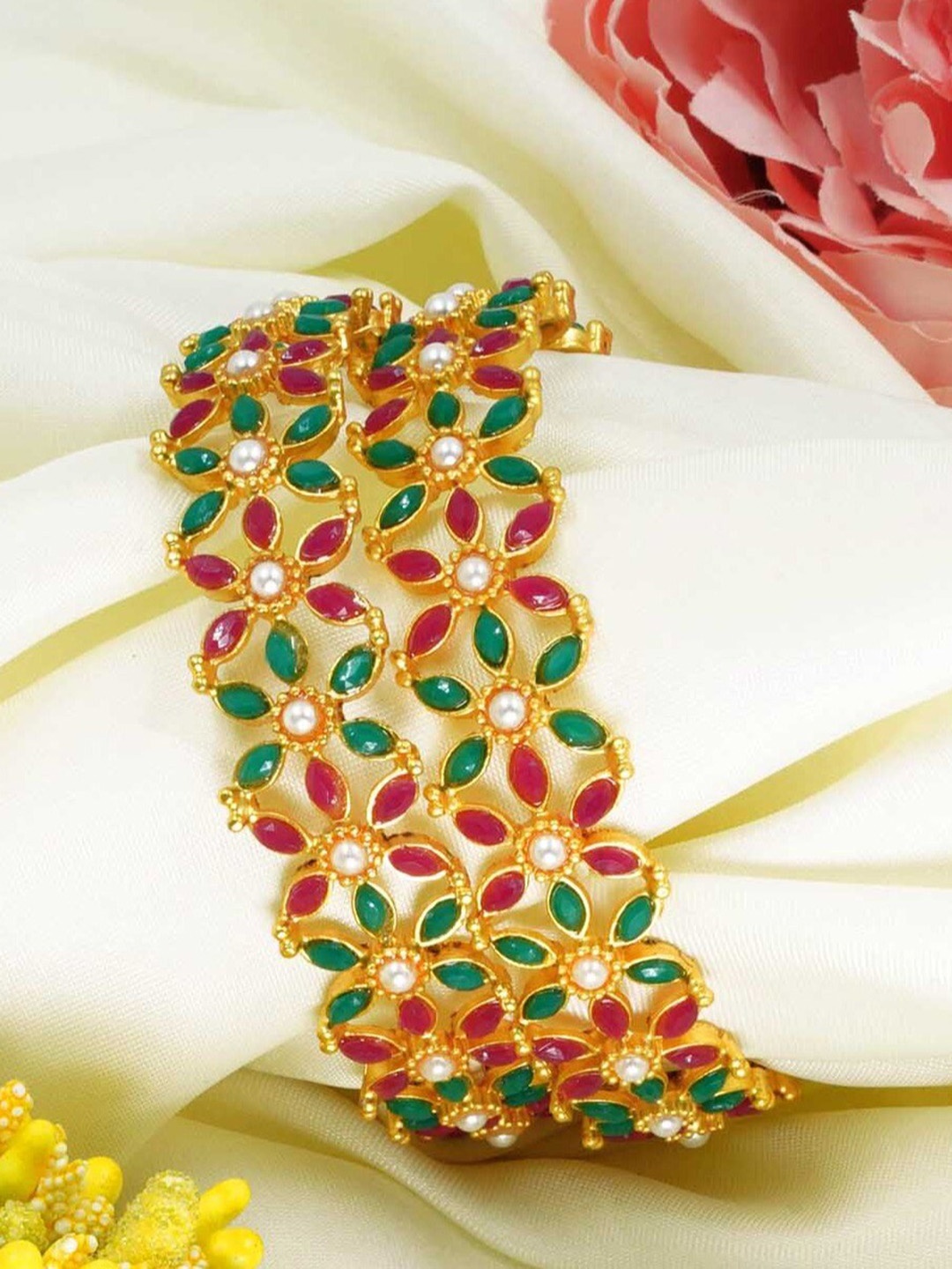 

GRIIHAM Set of 2 Gold & Green Gold Plated AD Studded Bangles