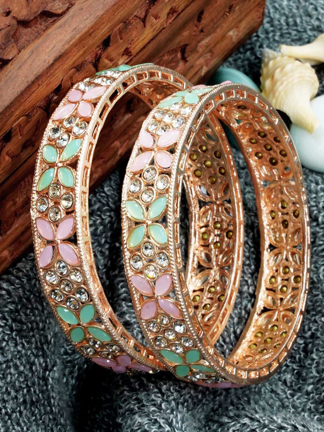 

GRIIHAM Set of 2 Gold & Green Gold Plated AD Stone-studded Bangle