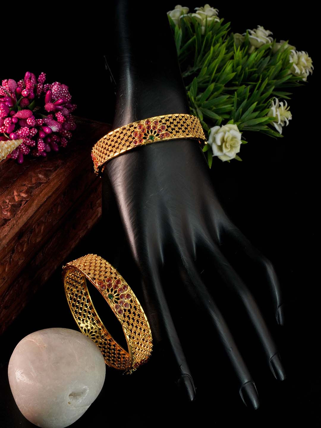 

GRIIHAM Set Of 2 Gold & Red Gold Plated AD-Studded Bangles