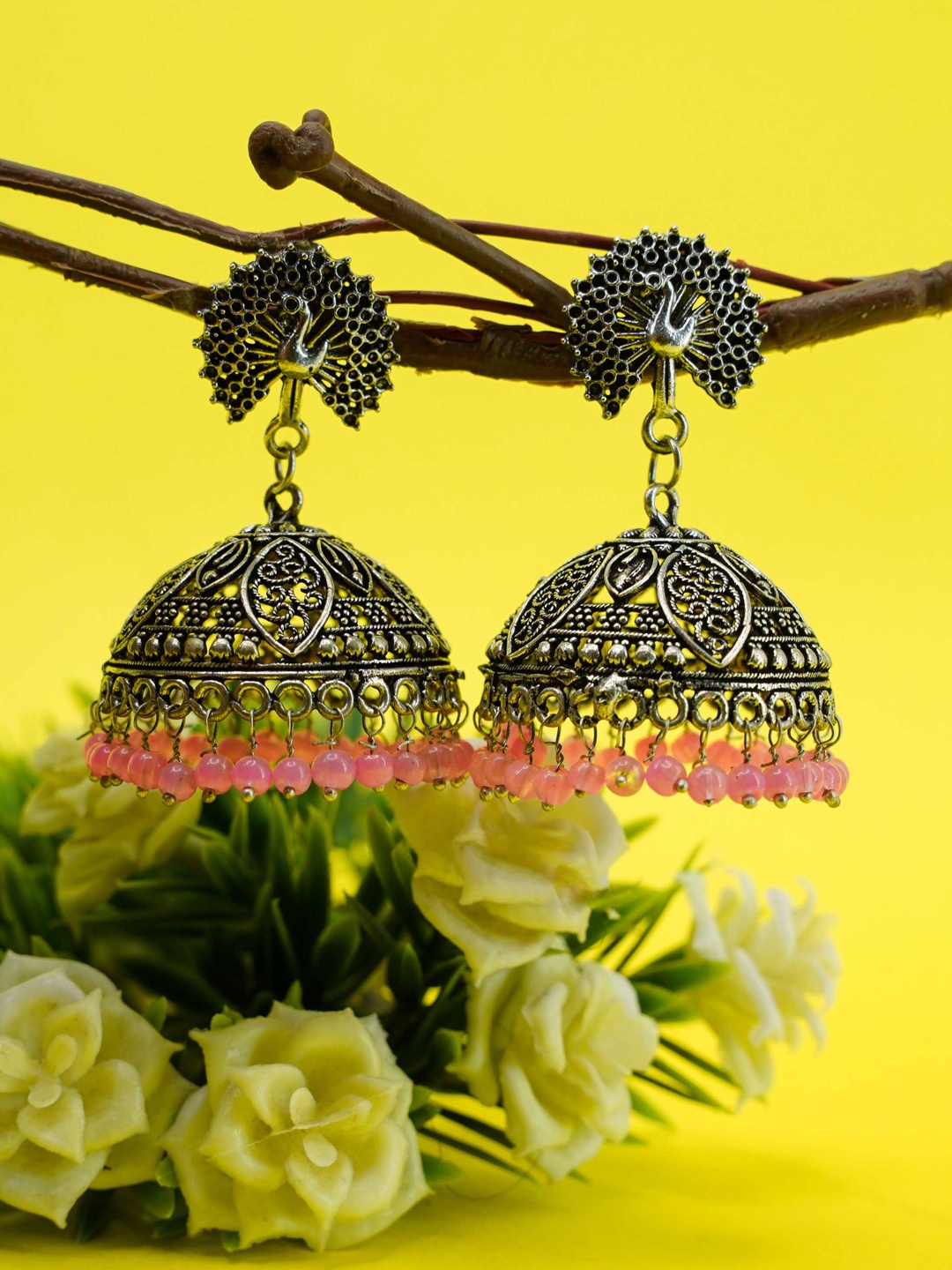 

GRIIHAM Women Silver-Plated Jhumka Earrings
