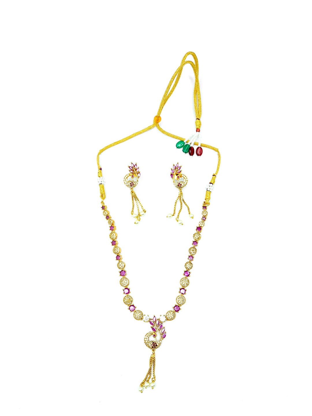 

GRIIHAM Gold-Plated Peacock Pattern CZ Stone-Studded Jewellery Set