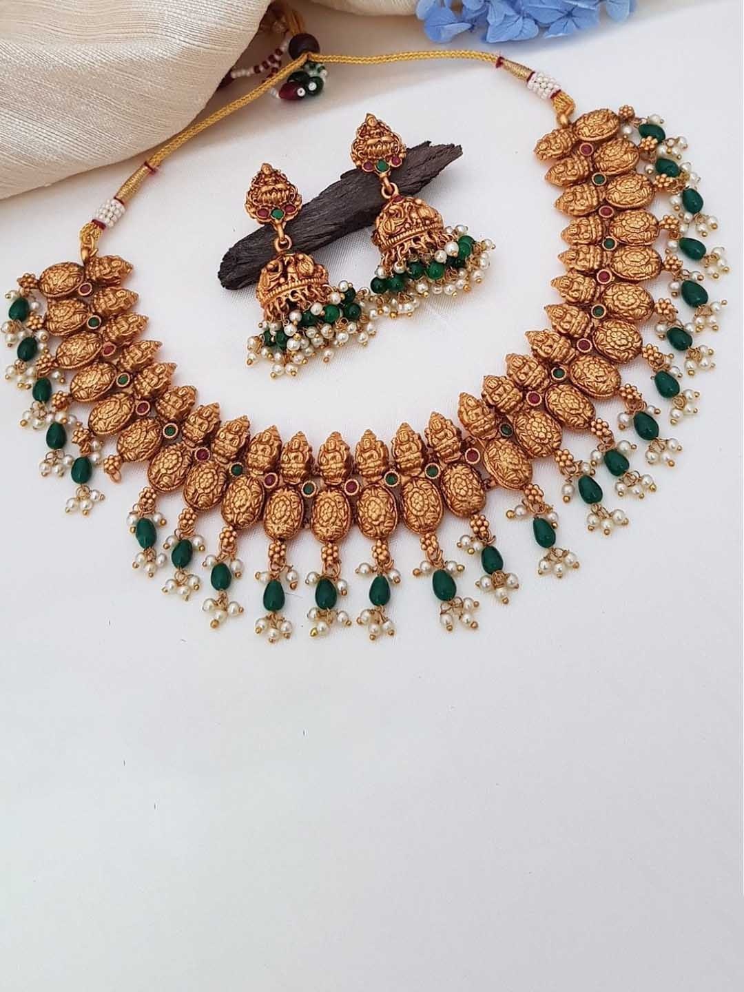 

GRIIHAM Gold-Plated Green CZ Stones Studded Jewellery Set