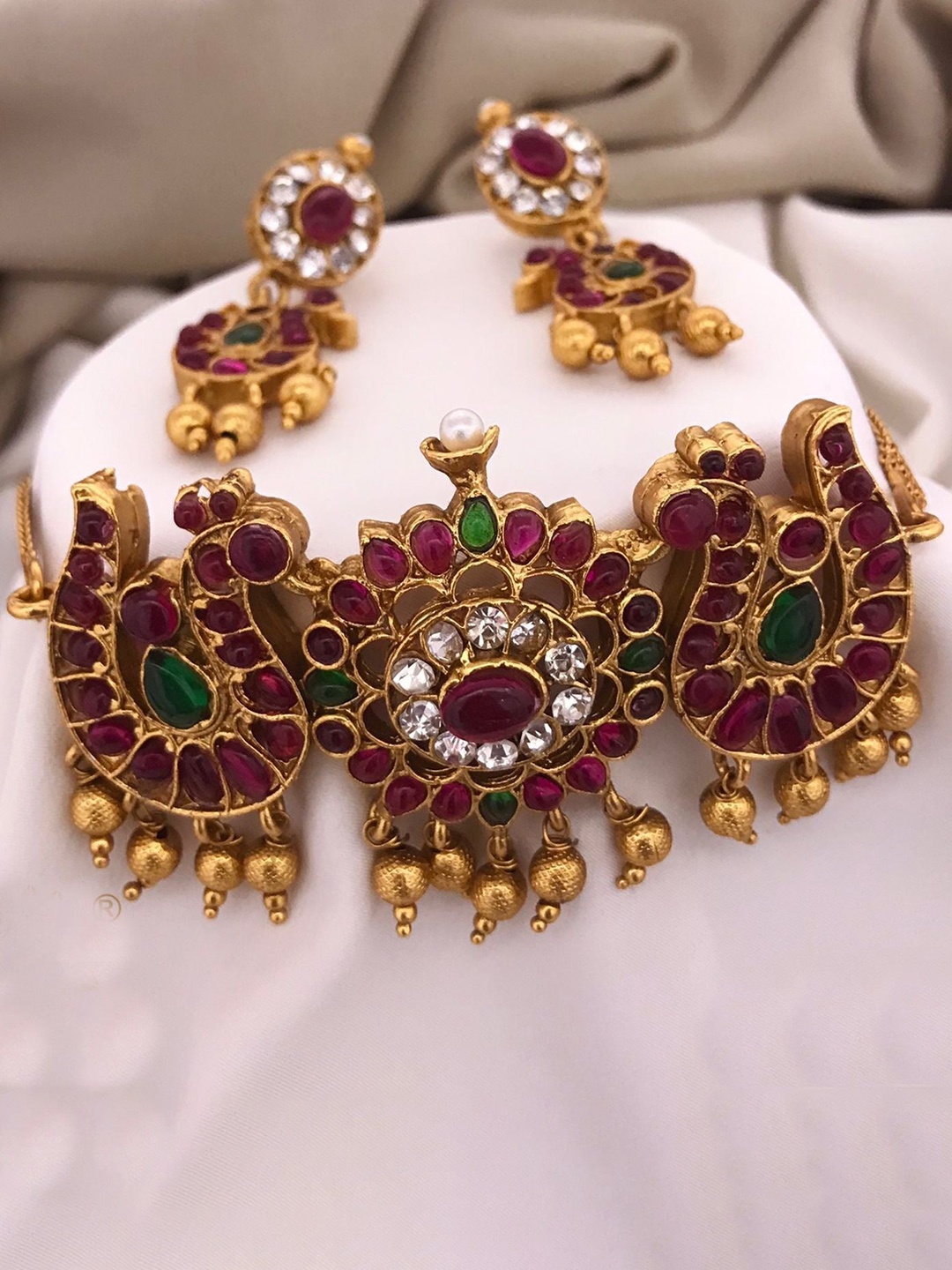 

GRIIHAM Gold-Plated Red CZ-Studded Jewellery Set