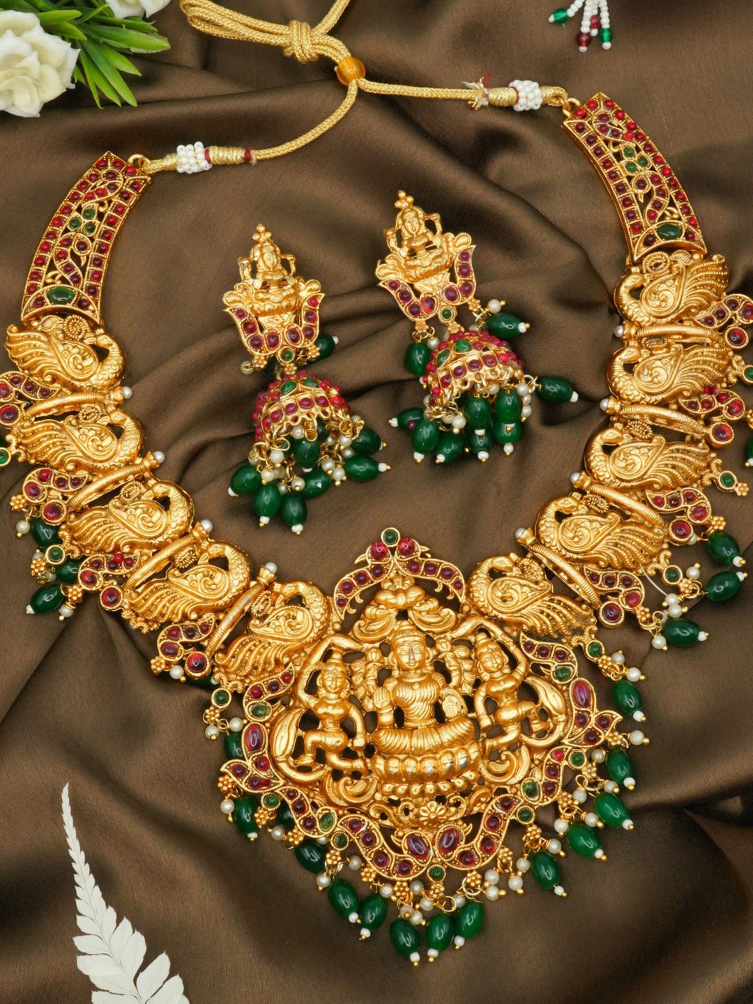 

GRIIHAM Green & Red Gold-Plated Cubic Zirconia-Studded Jewellery Set