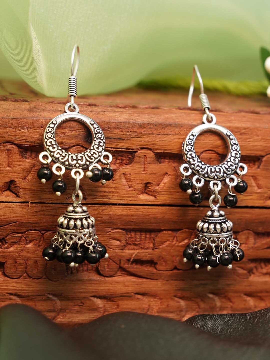 

GRIIHAM Black Oxidised Dome Shaped Jhumkas Earrings