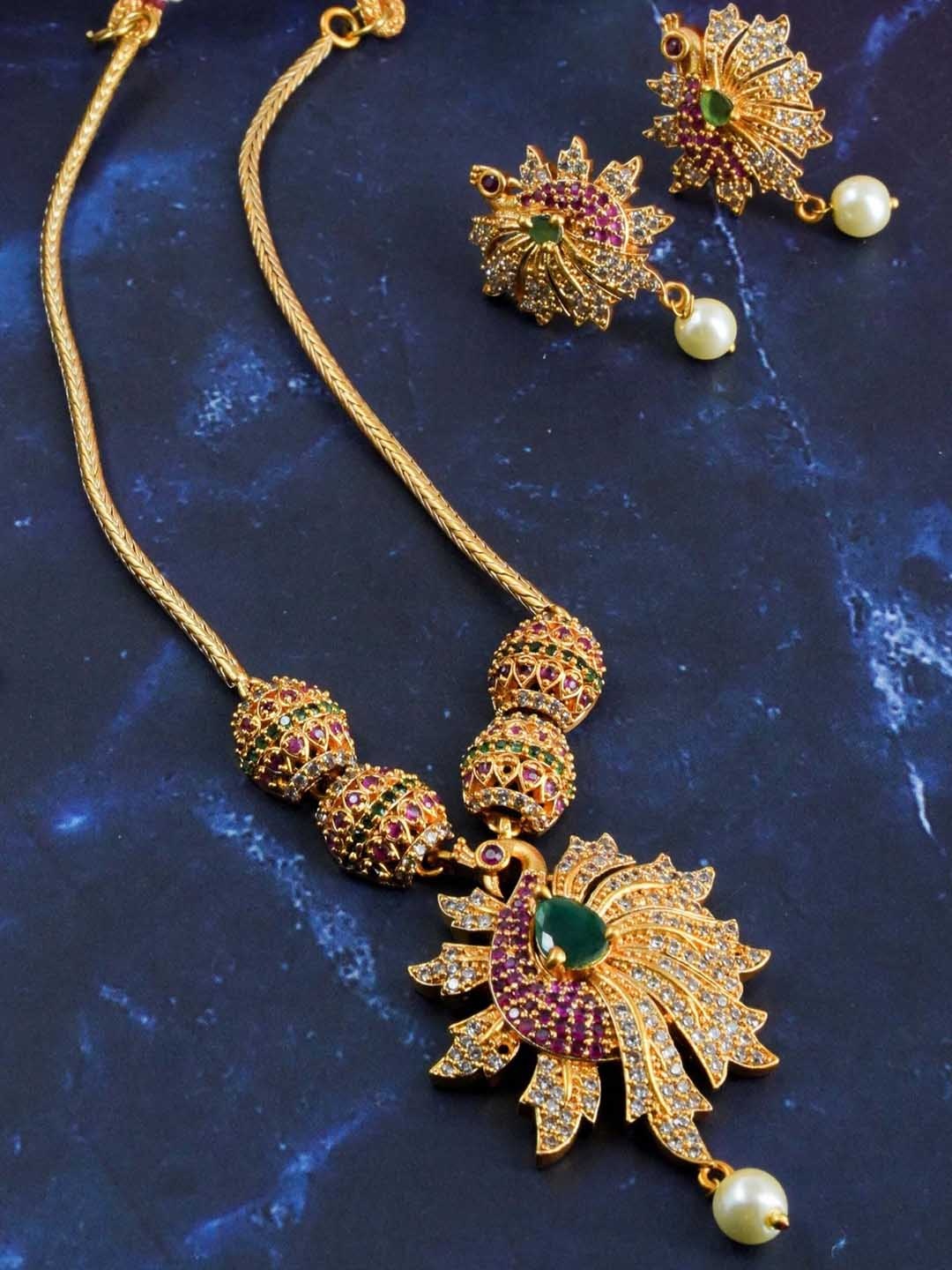

GRIIHAM Gold-Plated White & Pink CZ-Studded Jewellery Set