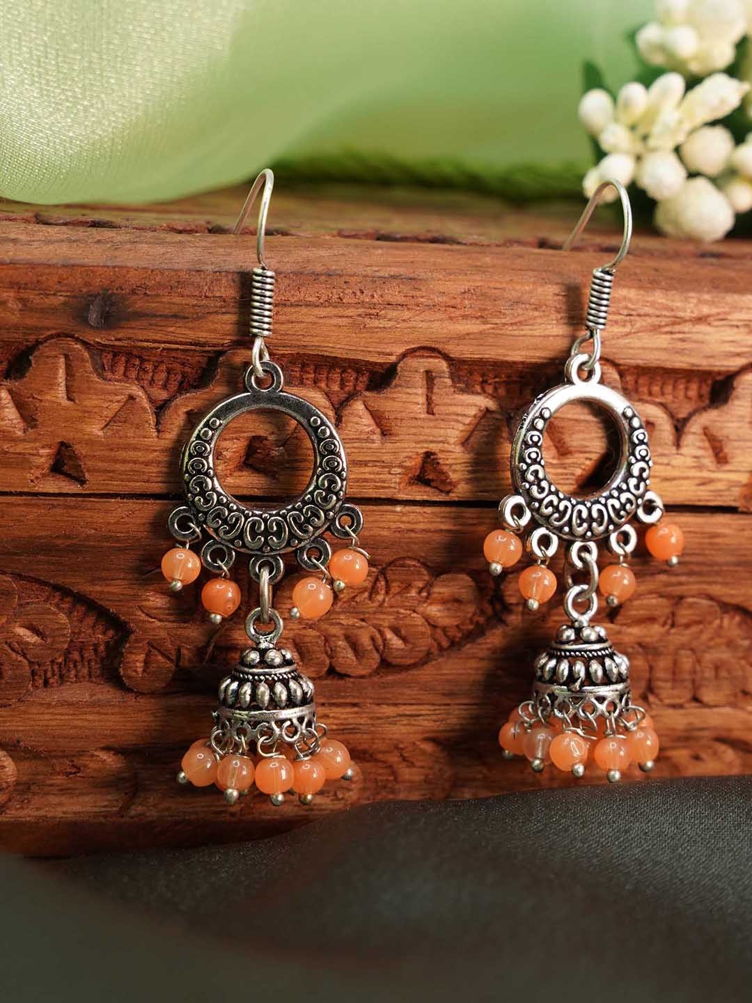 

GRIIHAM Silver-Toned Dome Shaped Jhumkas Earrings