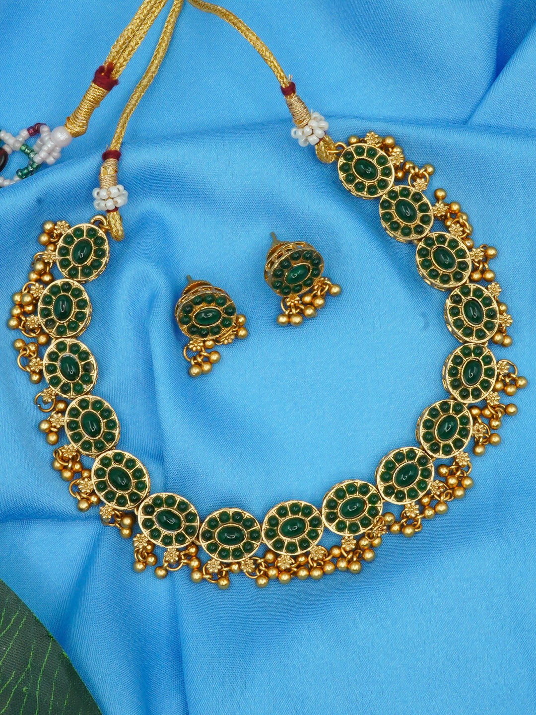 

GRIIHAM Gold-Plated Green CZ Stones Studded Jewellery Set
