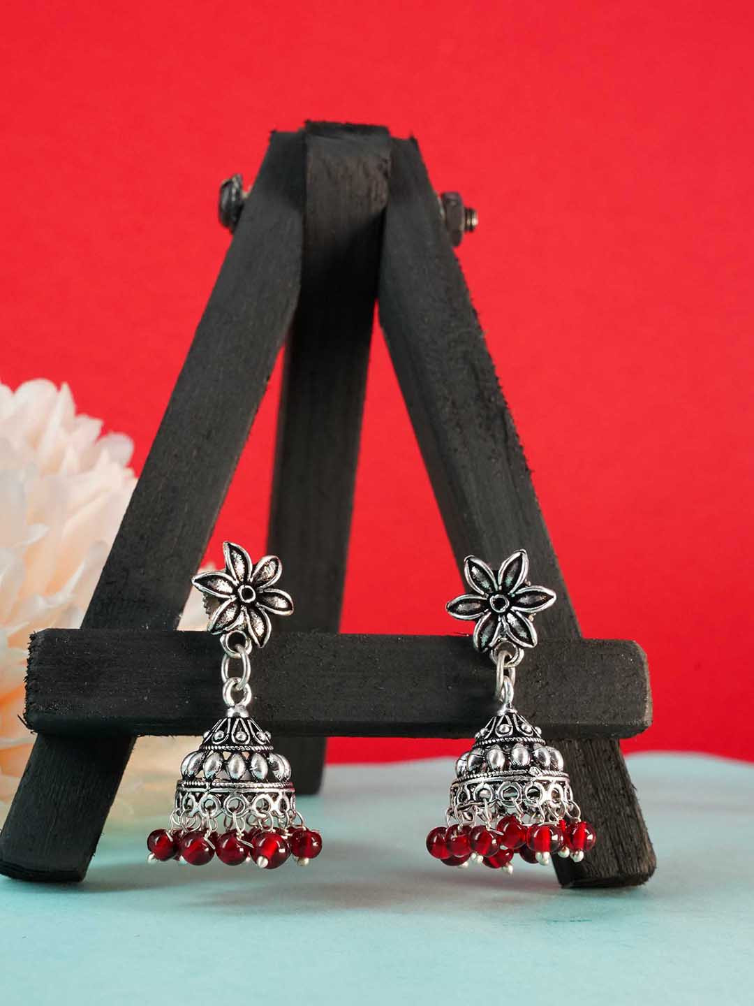 

GRIIHAM Red Dome Shaped Jhumkas Earrings