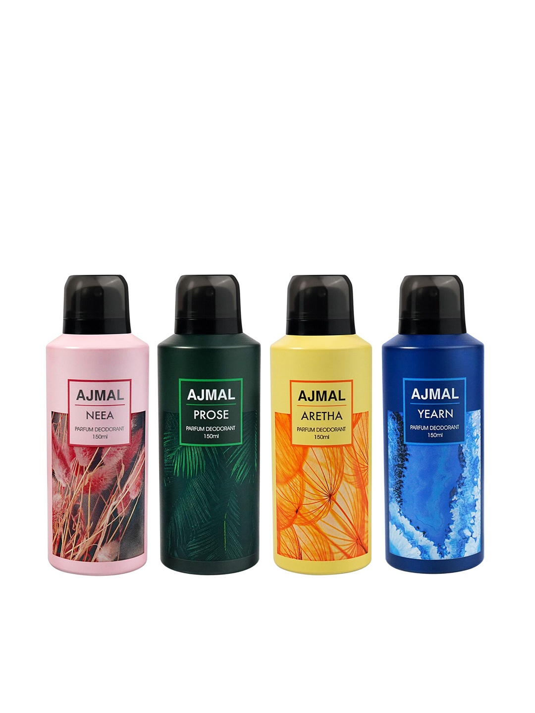 

Ajmal Set of 4 Neea + Aretha + Prose + Yearn Long Lasting Perfume Deodorant - 150 ml each, Rose