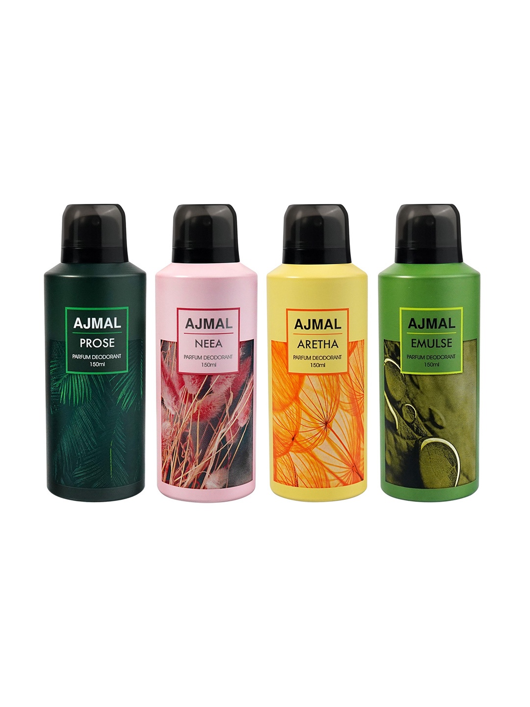 

Ajmal Set of Neea + Aretha + Emulse + Prose Long Lasting Perfume Deodorant - 150 ml each, Multi