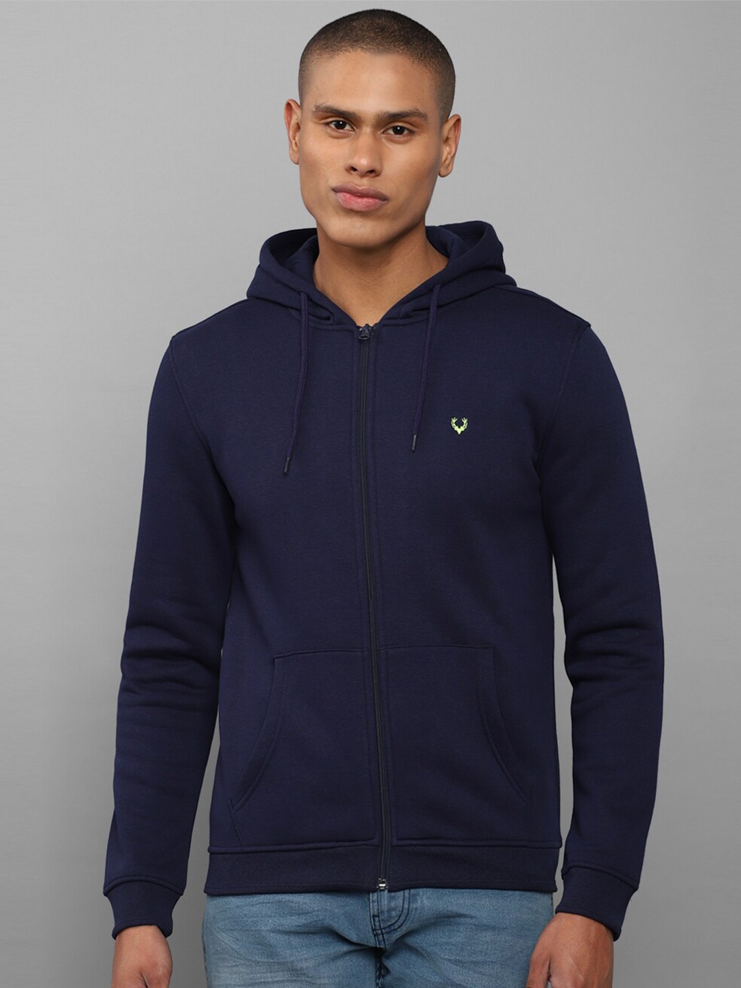 

Allen Solly Men Navy Blue Pure Cotton Hooded Sweatshirt