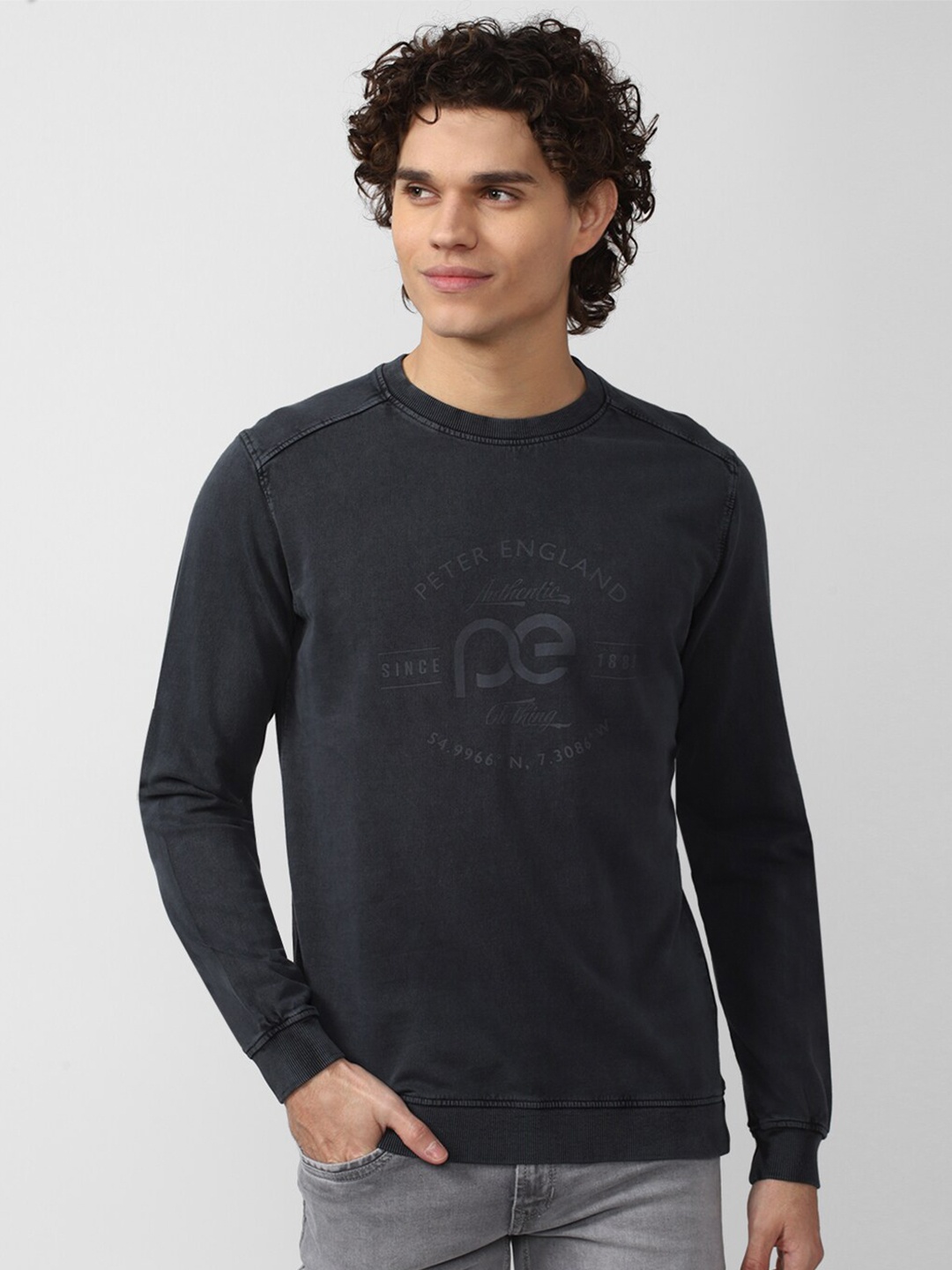 

Peter England Casuals Men Black Printed Pure Cotton Sweatshirt