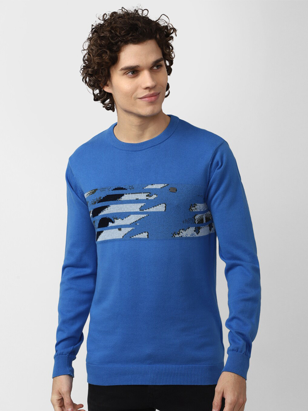 

Peter England Casuals Men Blue Solid Pure Cotton Sweatshirt