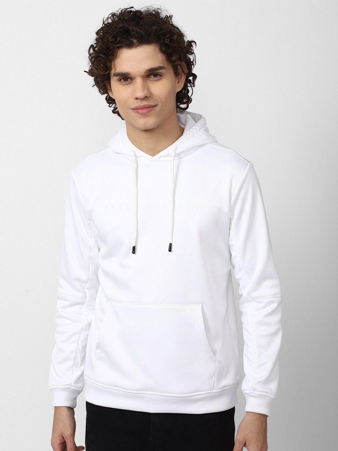 

Peter England Casuals Men White Solid Hooded Sweatshirt