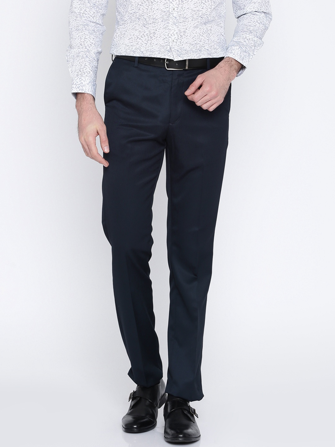 

Arrow Men Navy Blue Solid Tapered Fit Formal Trousers