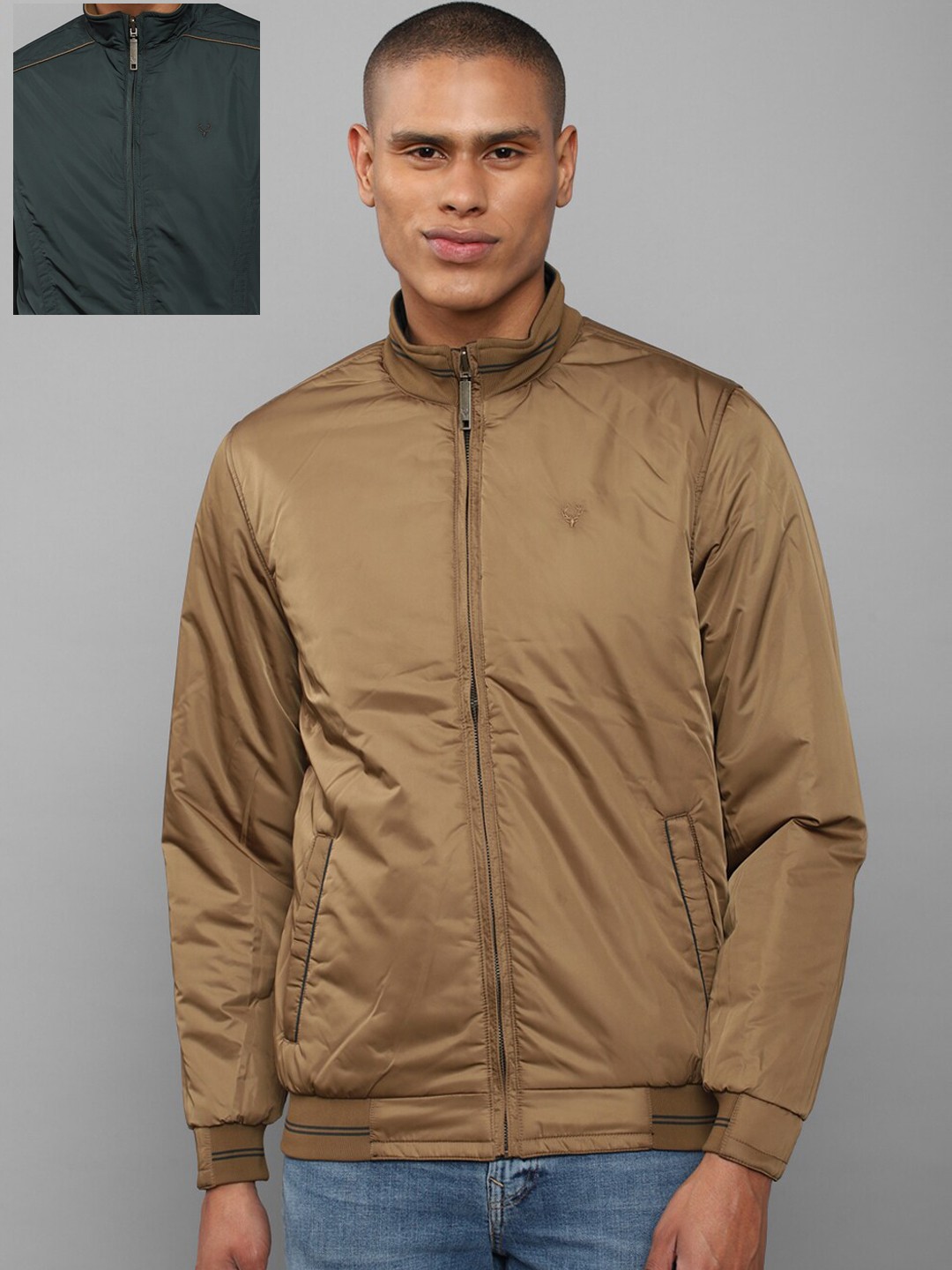 

Allen Solly Men Brown & Green Pure Cotton Reversible Bomber Jacket