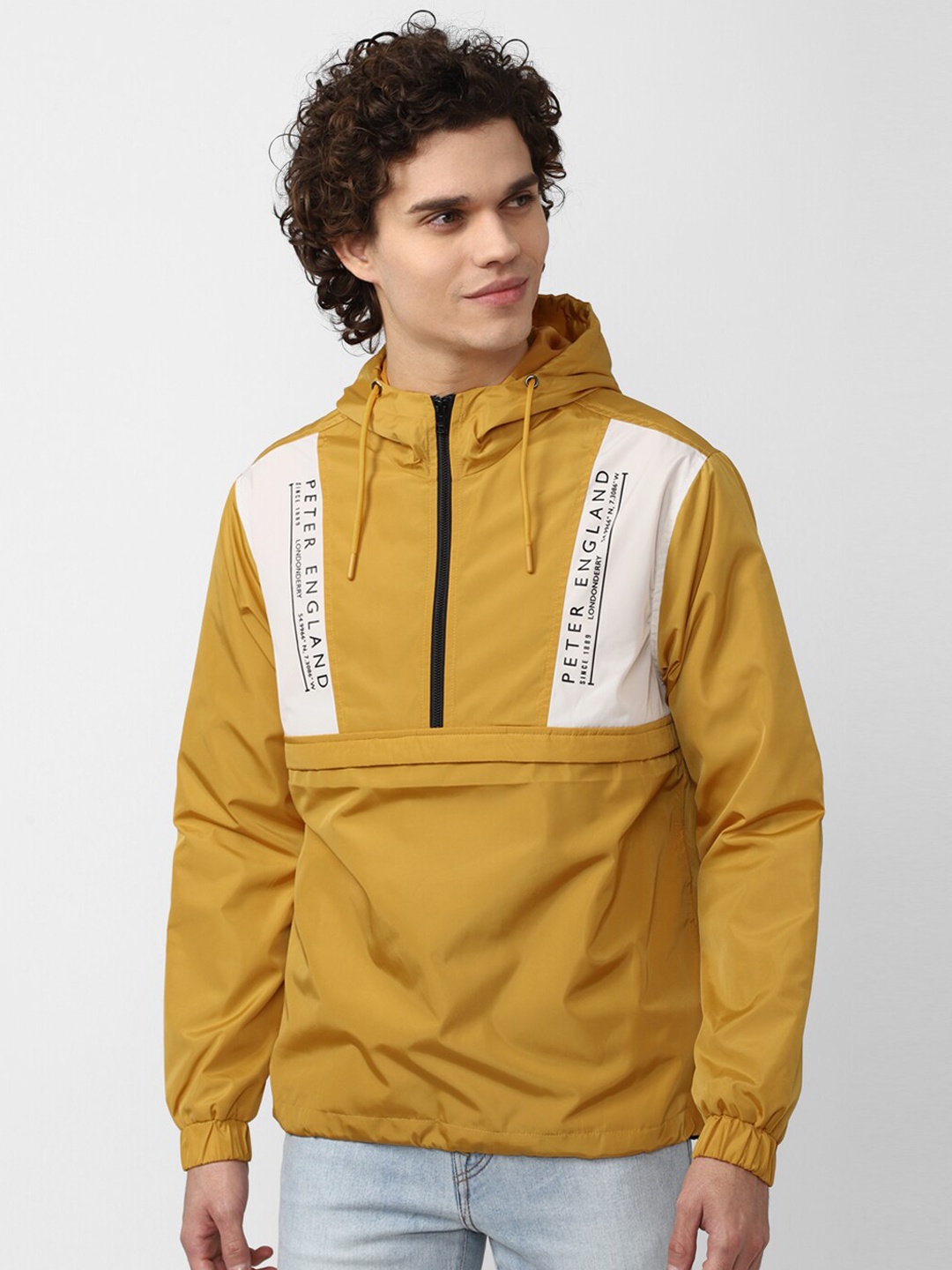 

Peter England Casuals Men Mustard Yellow Solid Hooded Tailored Jacket