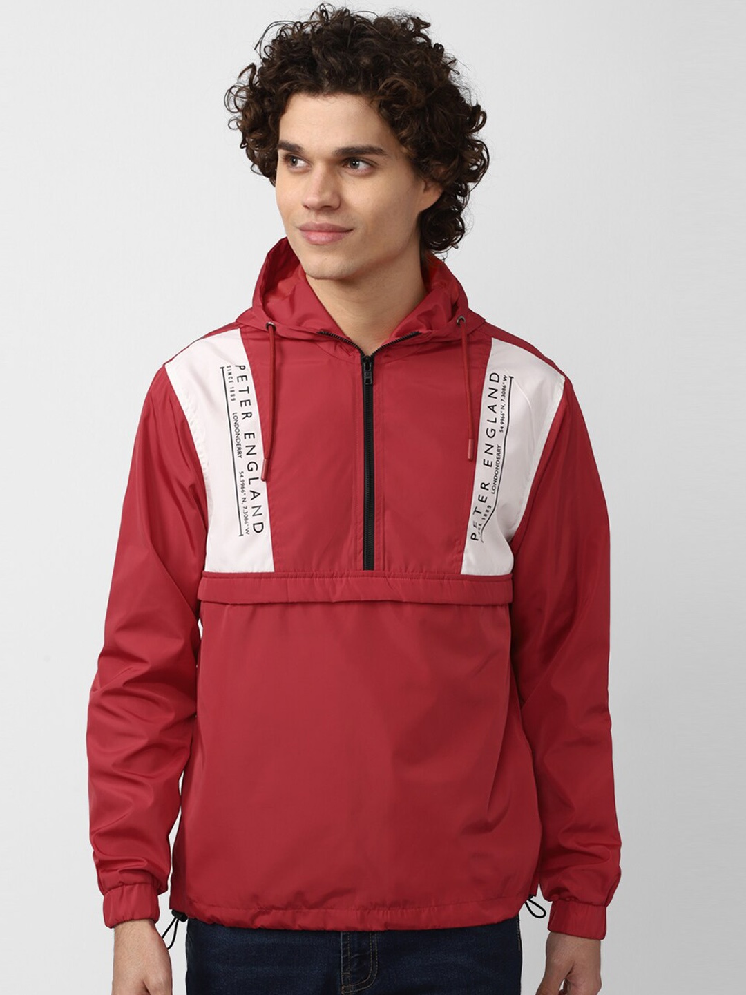 

Peter England Casuals Men Maroon Solid Hooded Sporty Jacket