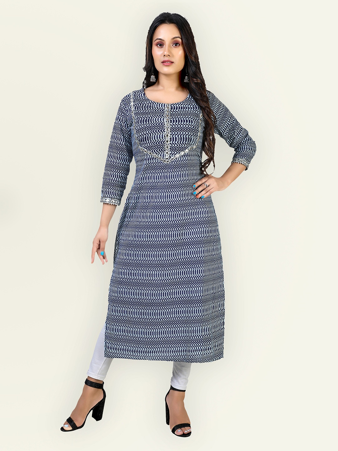 

Jevi Prints Women Blue Pure Cotton Leheriya Printed Kurta