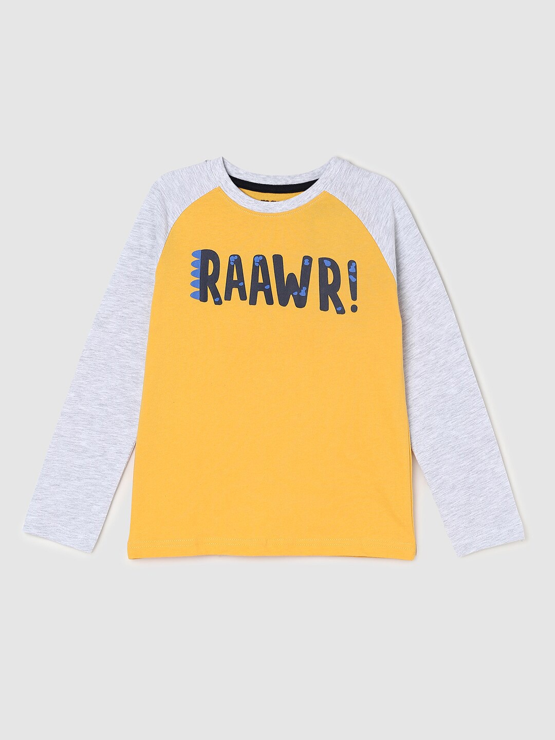 

max Boys Yellow & Grey Typography Colourblocked Applique Cotton T-shirt