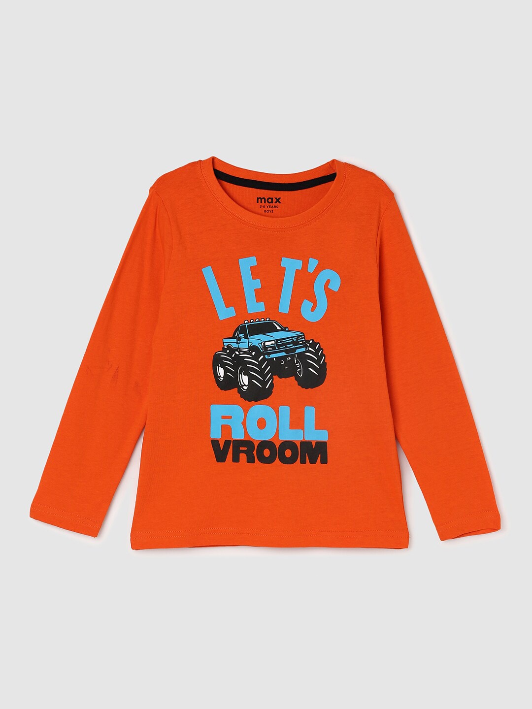

max Boys Orange Typography Printed Applique Cotton T-shirt