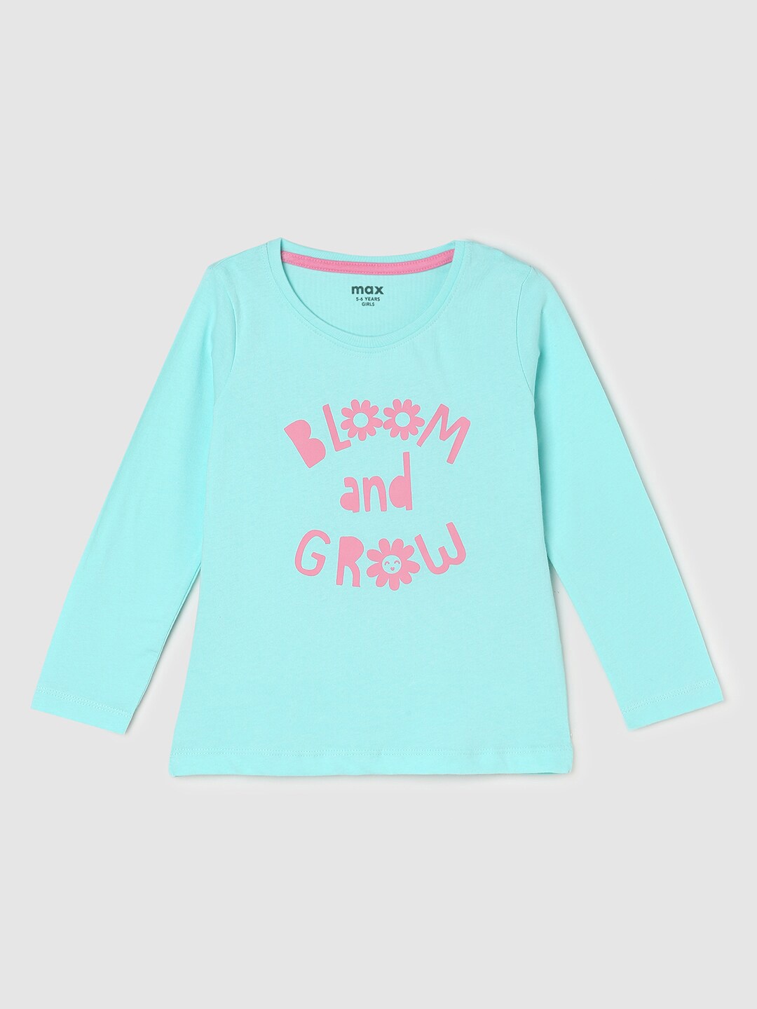 

max Girls Blue & Pink Typography Printed Applique Cotton T-shirt