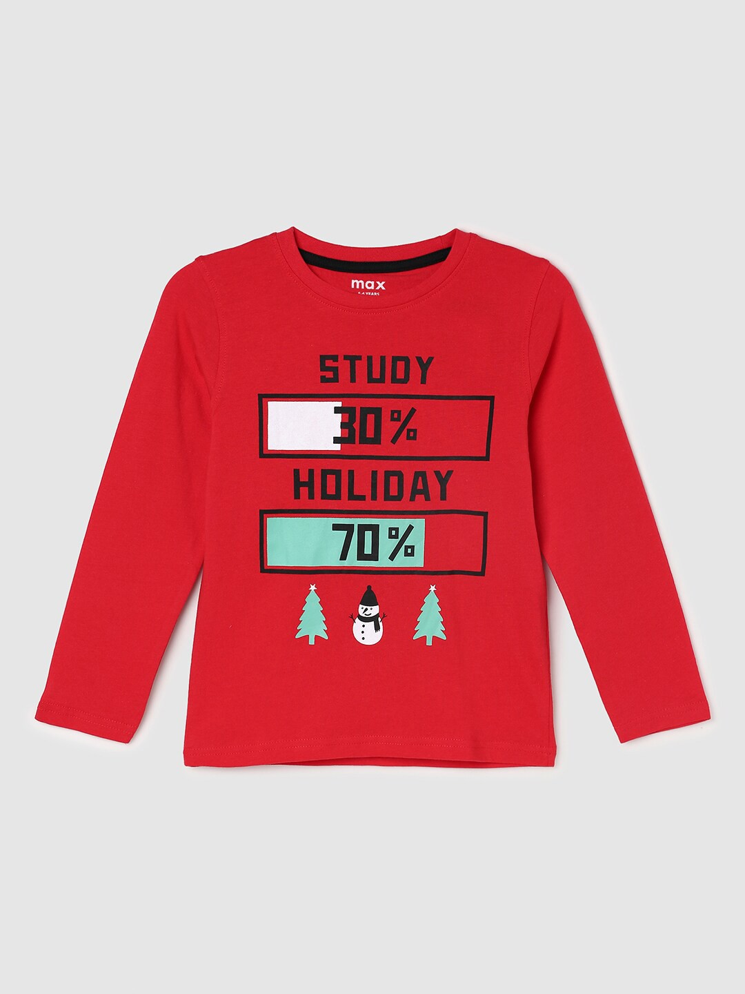 

max Boys Red Typography Printed Applique Cotton T-shirt