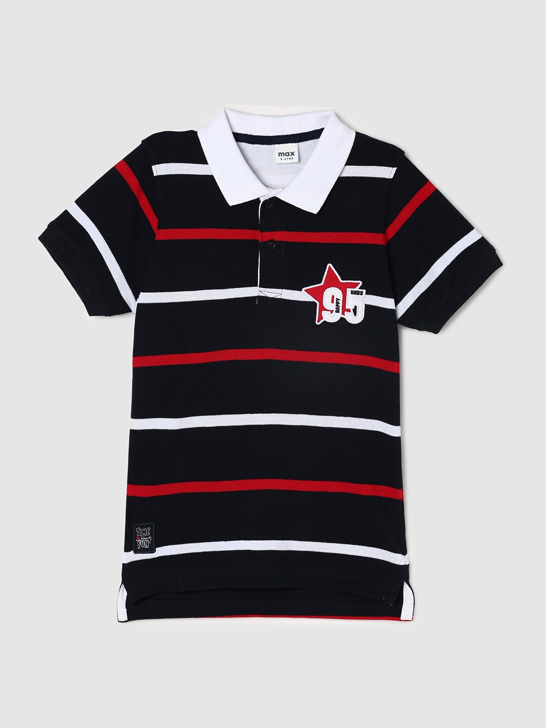 

max Boys Blue Striped Polo Collar Applique T-shirt