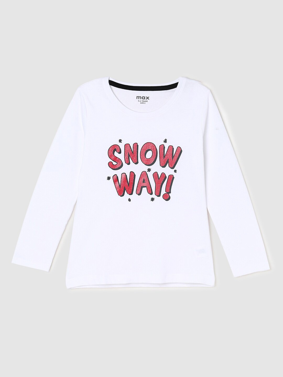 

max Girls White Typography Printed Applique Cotton T-shirt