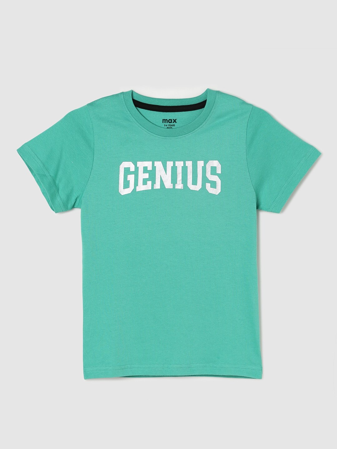 

max Boys Green Typography Printed Applique Cotton T-shirt