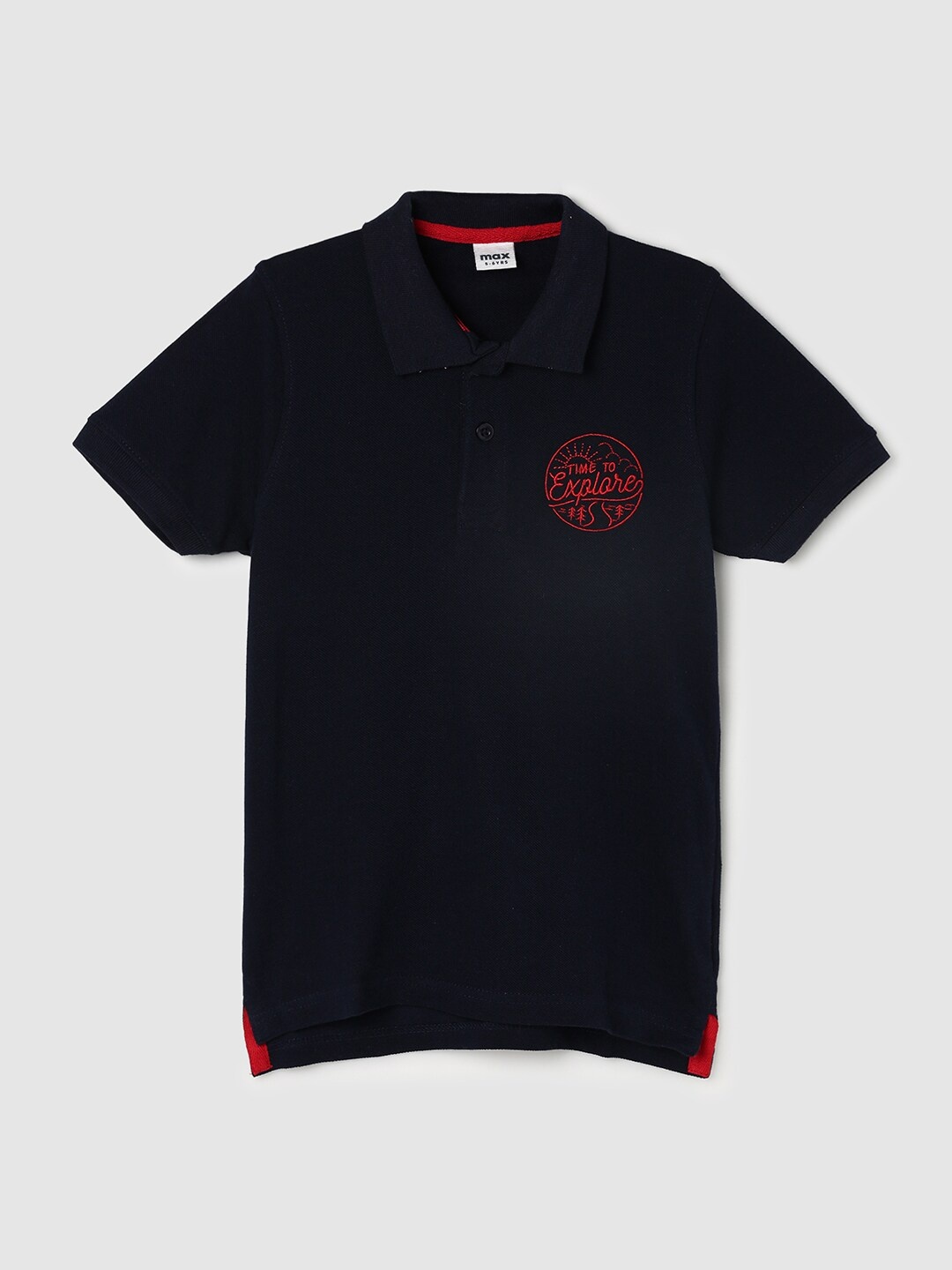 

max Boys Blue Typography Polo Collar Cotton T-shirt