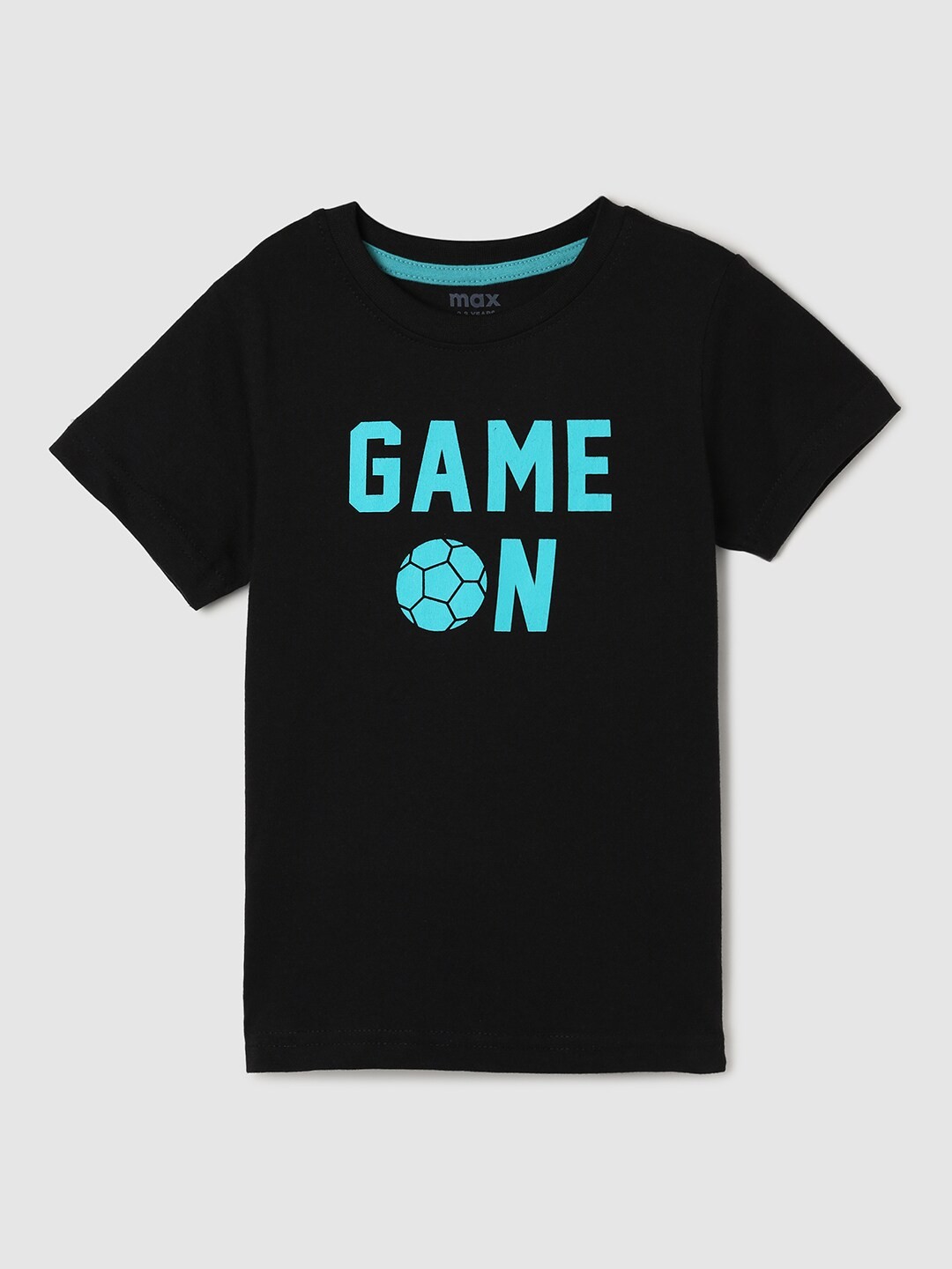 

max Boys Black & Blue Typography Printed Applique Cotton T-shirt