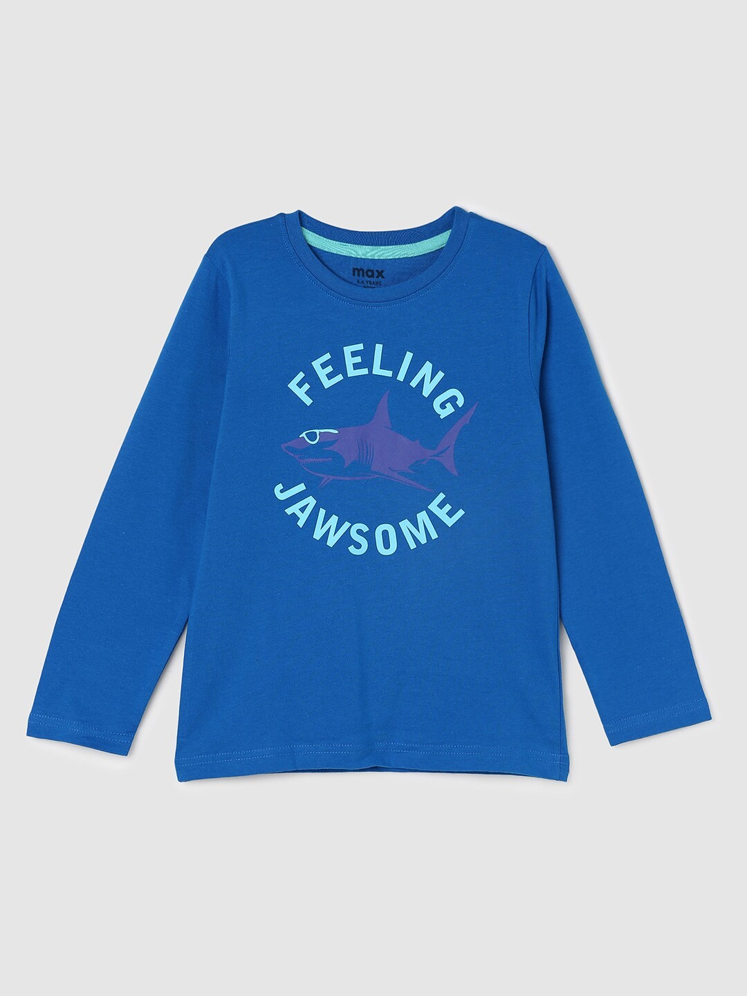 

max Boys Blue Typography Printed Cotton T-shirt