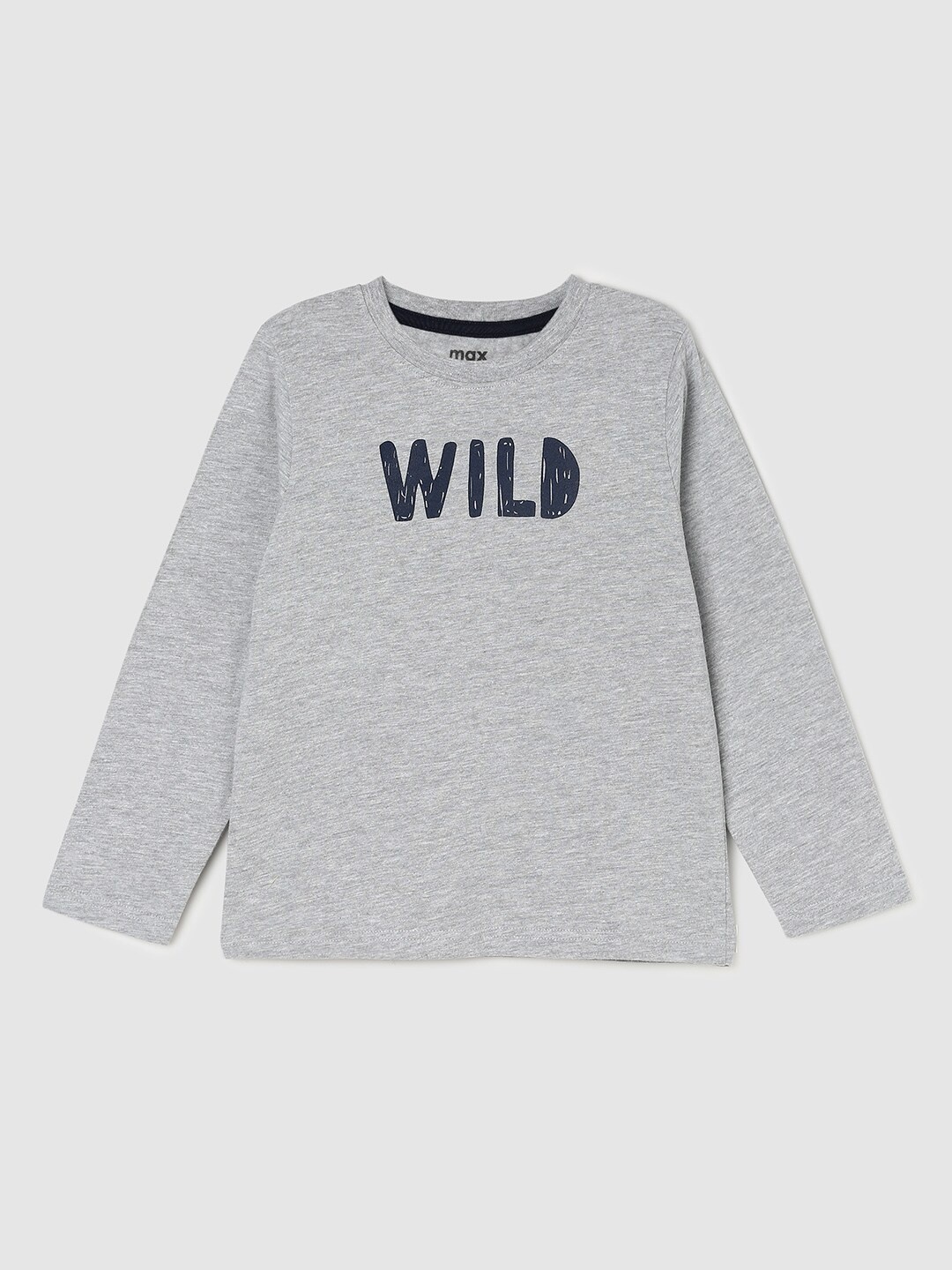

max Boys Grey Typography Printed Applique Cotton T-shirt