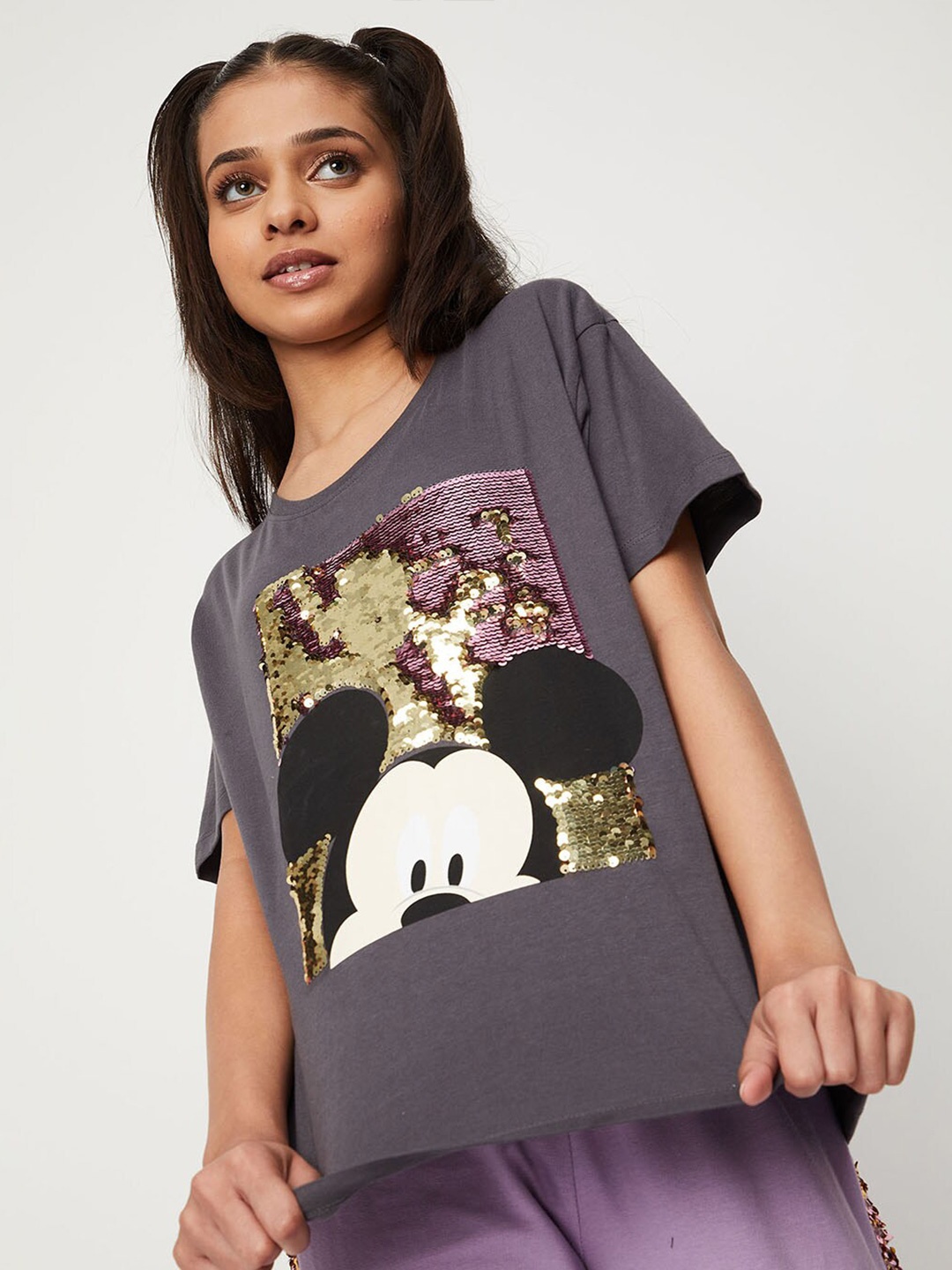 

max Girls Purple Mickey Mouse Cotton T-shirt