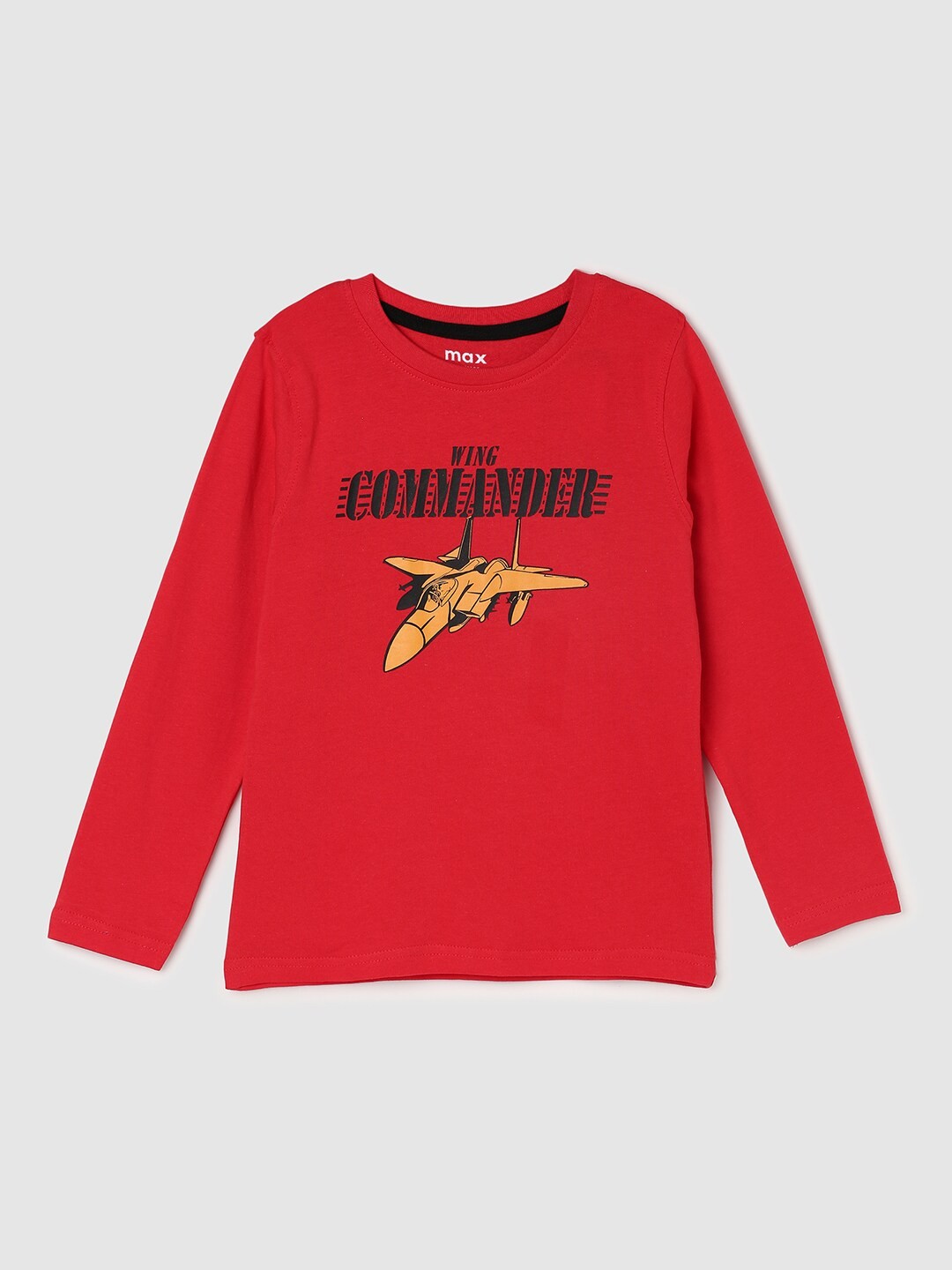 

max Boys Red Typography Printed Applique Cotton T-shirt
