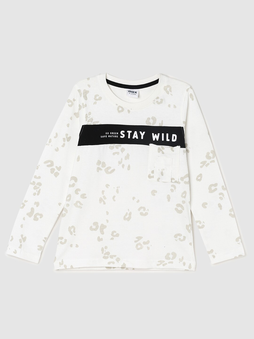 

max Boys Cream-Coloured Typography Printed Applique Cotton T-shirt