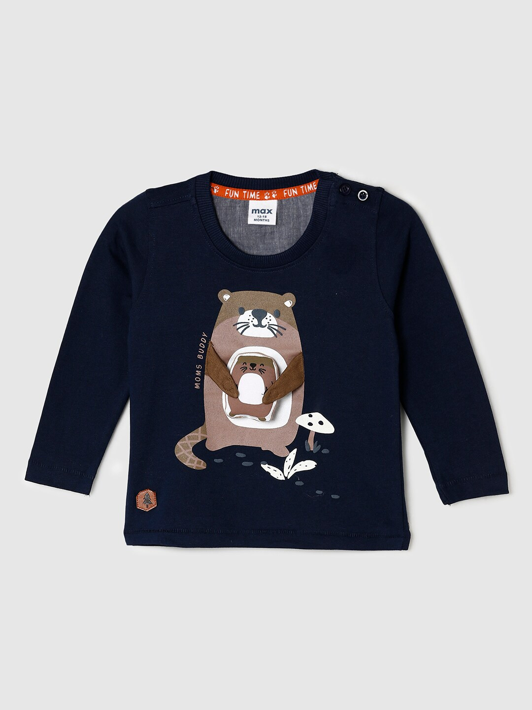 

max Boys Blue Printed Applique Cotton T-shirt