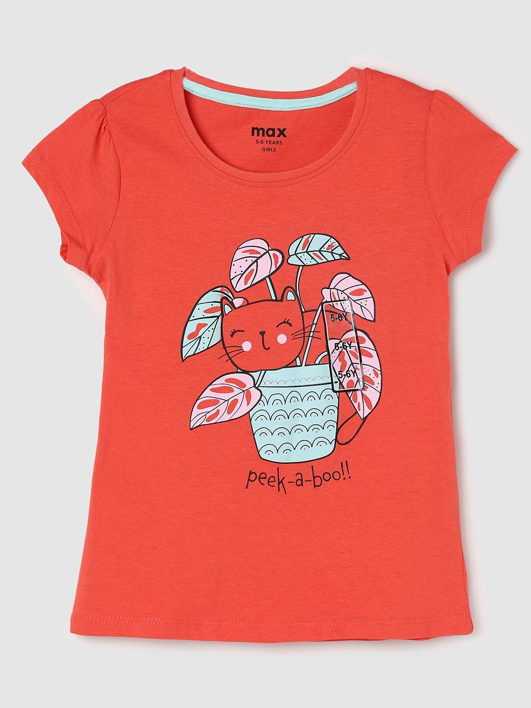 

max Girls Orange Printed Cotton T-shirt