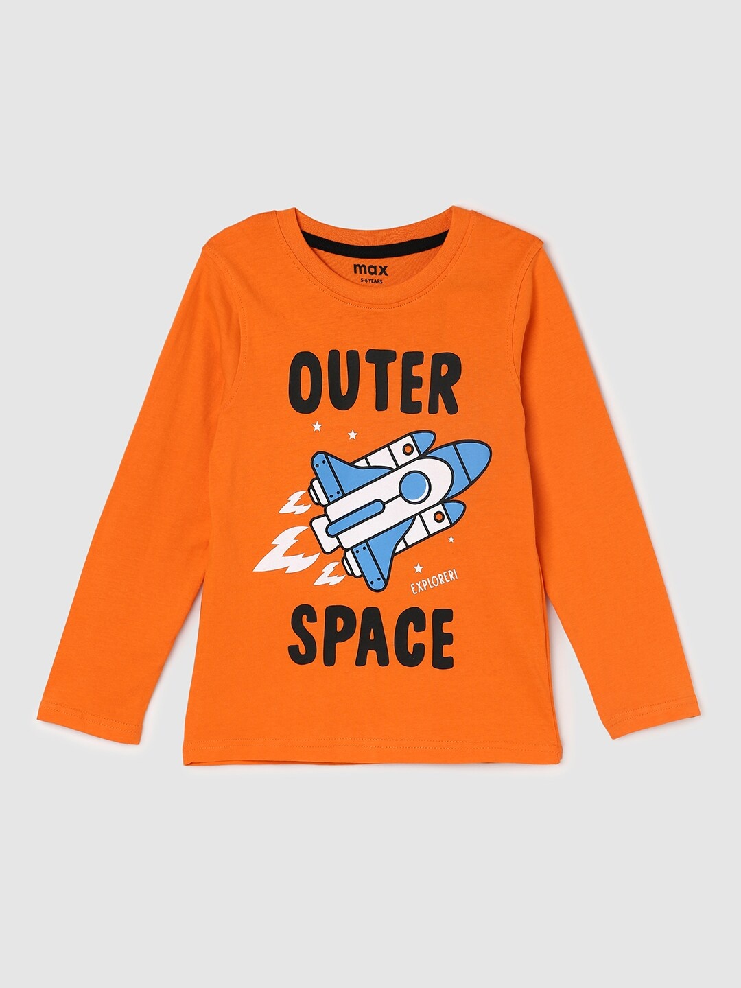 

max Boys Orange Typography Printed Applique Cotton T-shirt