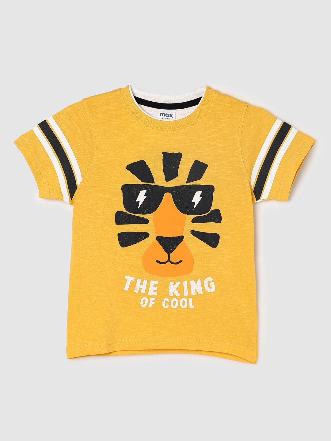

max Boys Yellow Printed Applique Cotton T-shirt