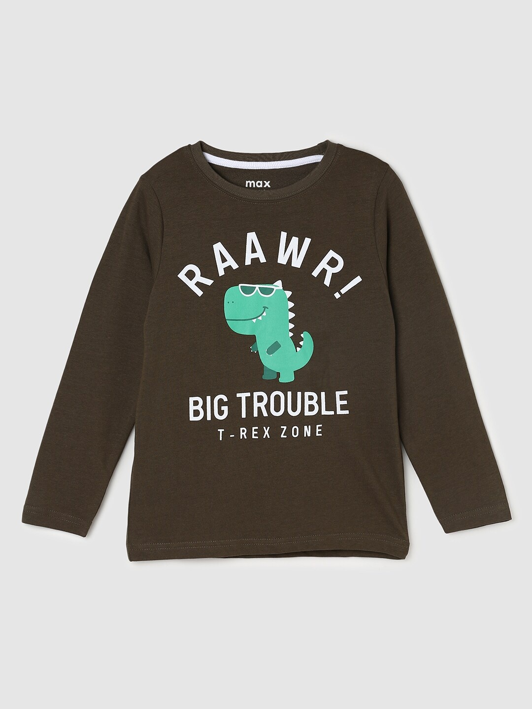 

max Boys Green Typography Printed Cotton T-shirt