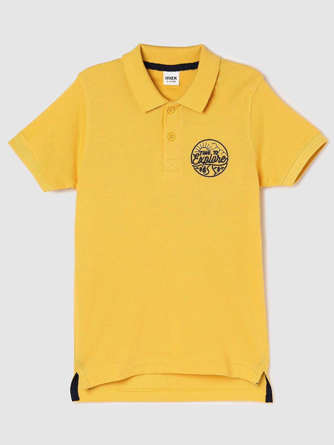 

max Boys Yellow Typography Polo Collar Cotton T-shirt