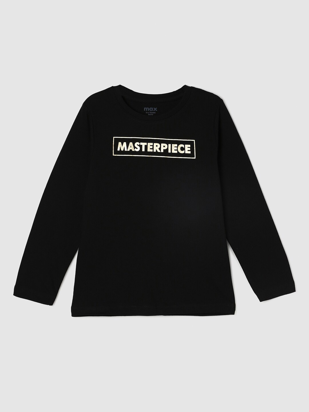 

max Boys Black Typography Printed Cotton T-shirt