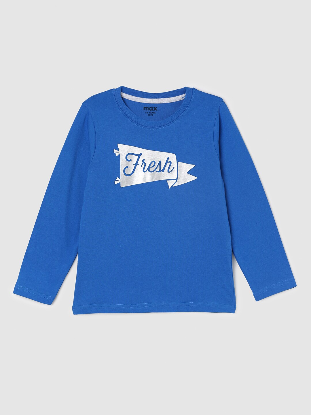 

max Boys Blue Typography Printed Applique Cotton T-shirt